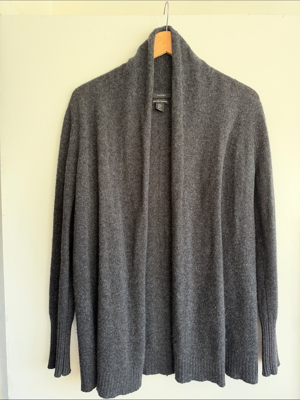 Tahari Cashmere Charcoal Open-Front Women’s Cardigan